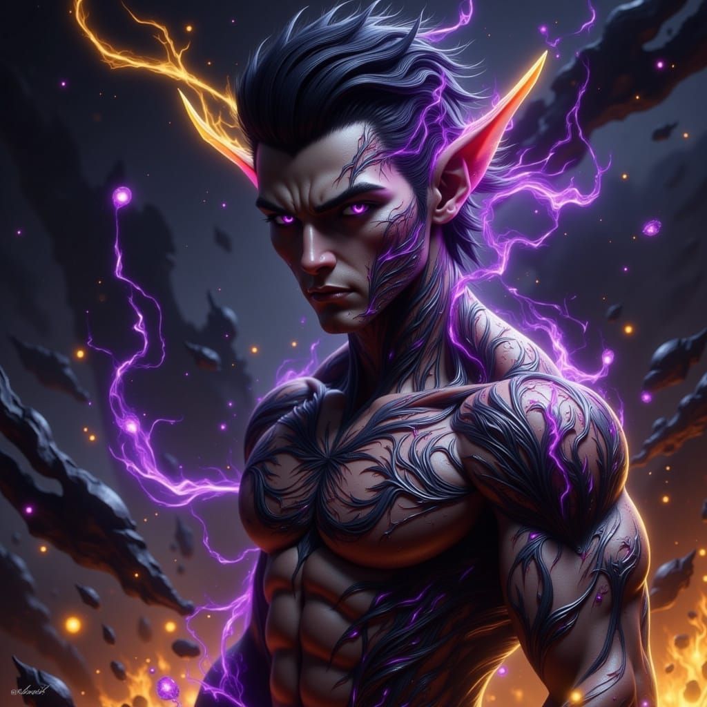 Surreal Fae Warrior in Dark, Gothic Landscape