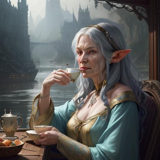 Elf Priestess Portrait in Hyperdetailed Style