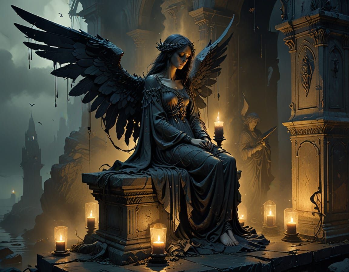 Ethereal Angel Lost in Darkened Realm