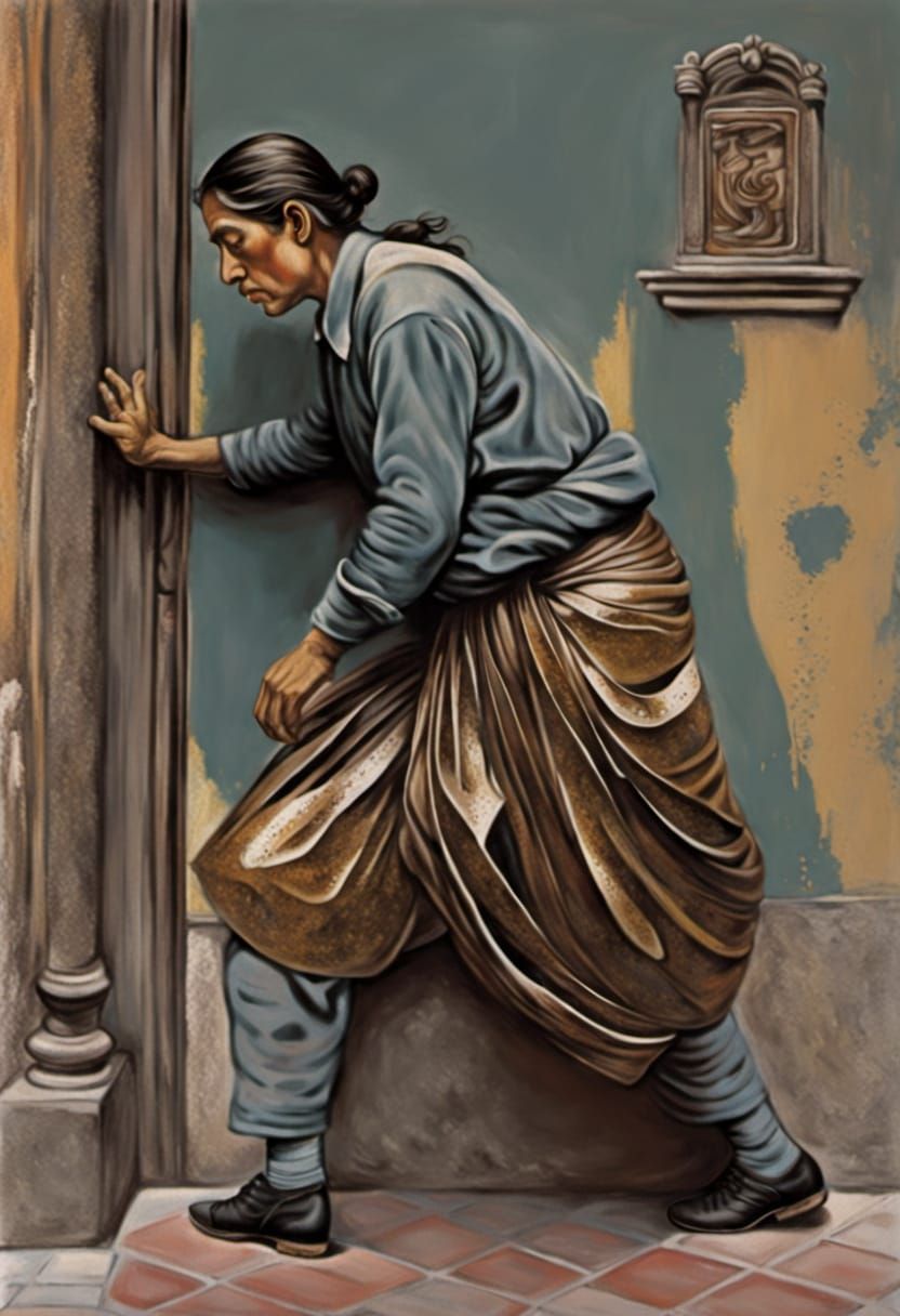 Person Walking Away in Naive Art Style