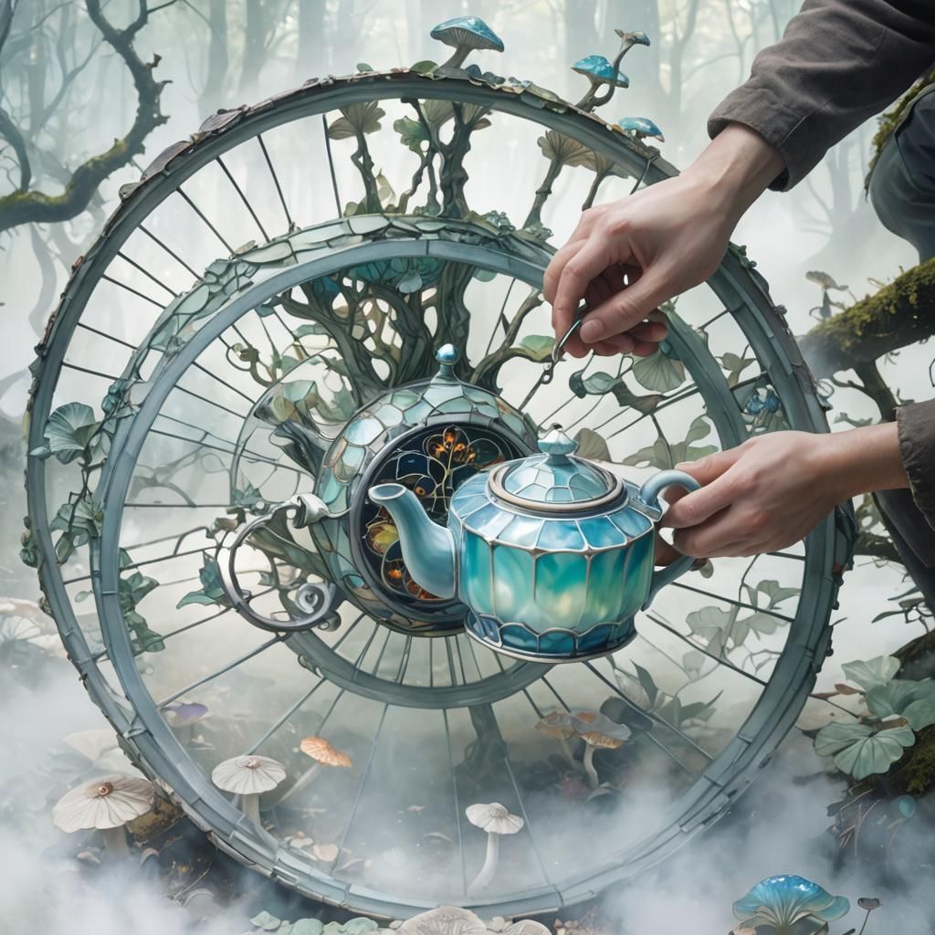 Stained Glass Teapot in Ethereal Forest Concept Art