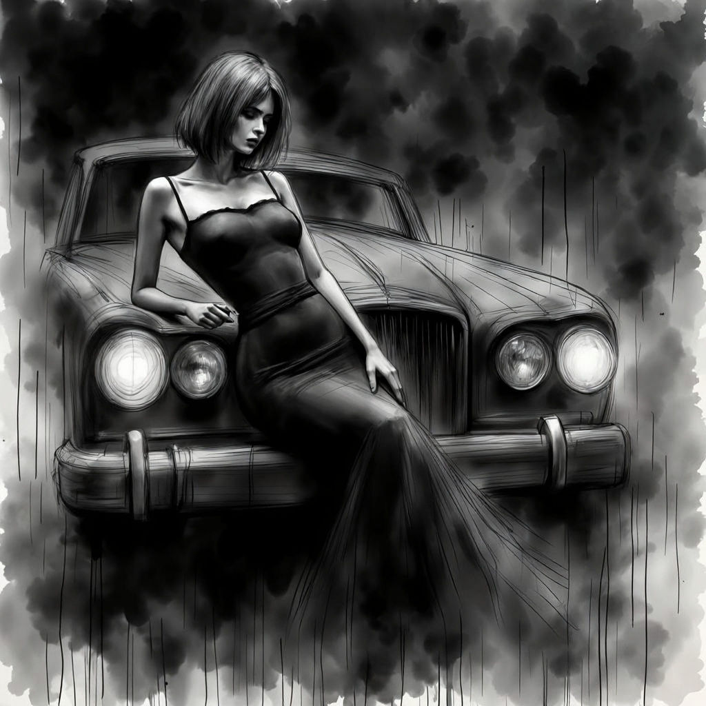 Pencil Sketch of a Cinematic Femme Fatale