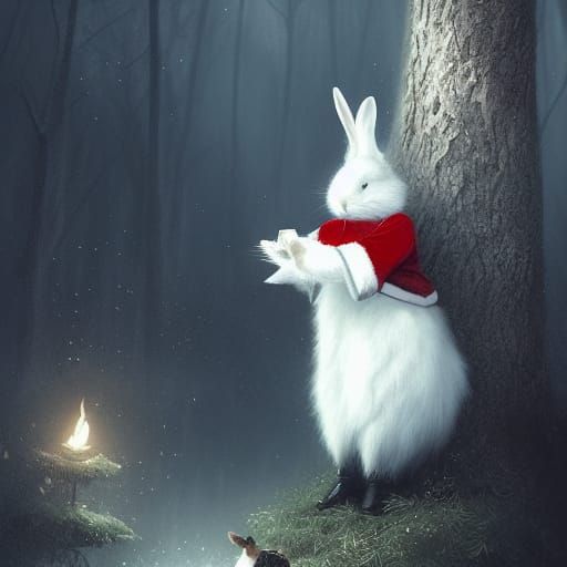 Festive Rabbit in Santa Outfit: Fantasy Art