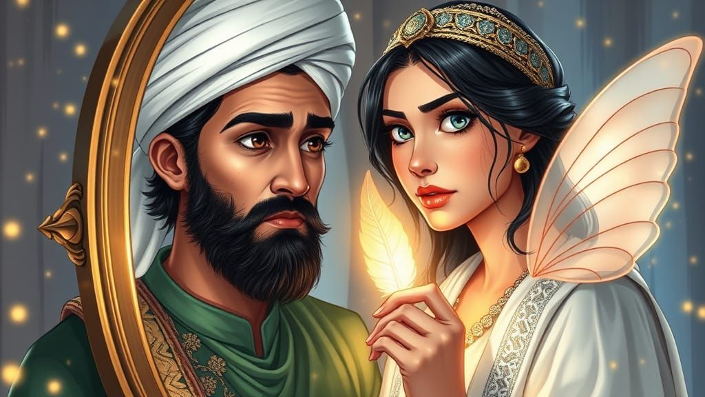 Ancient Warrior Queries Enchanted Fairy in Mystical 4K Refle...