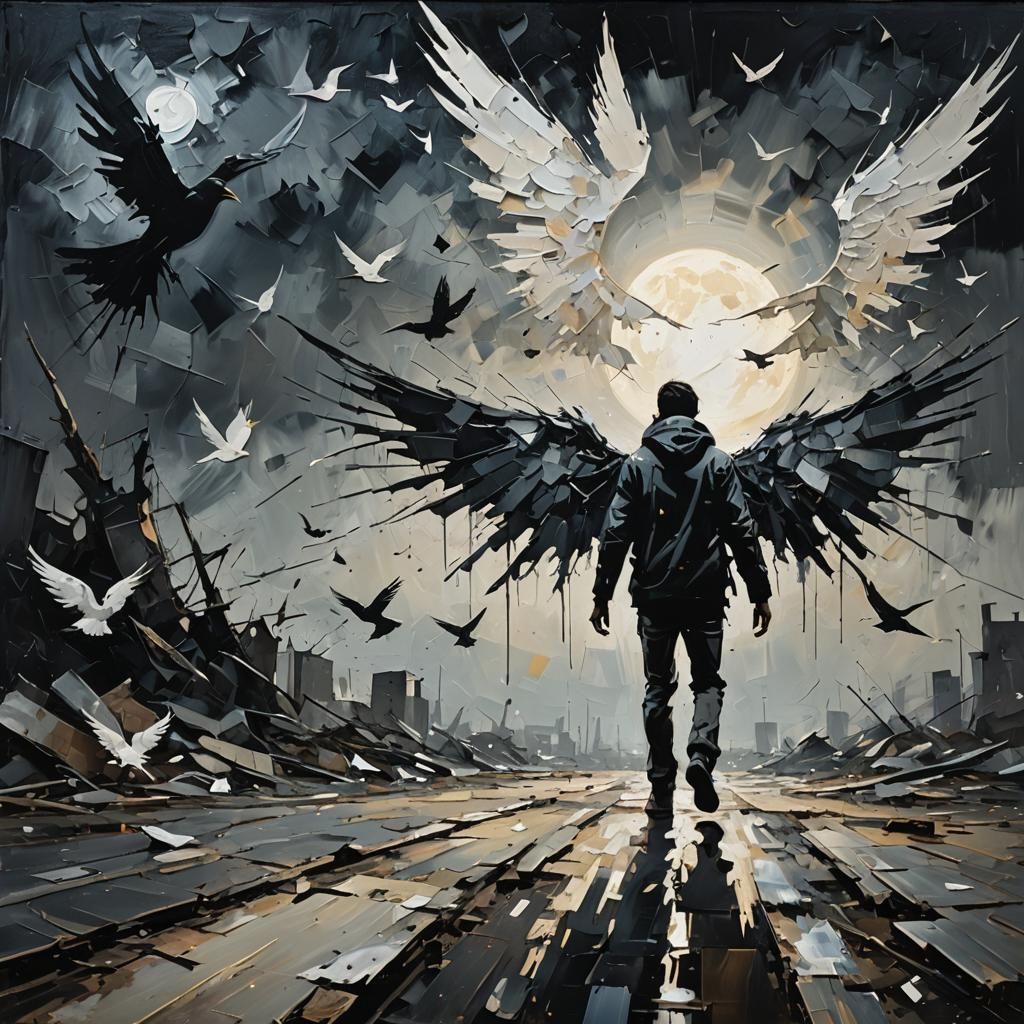 Abstract Expressionism: Broken Wings in Moonlight