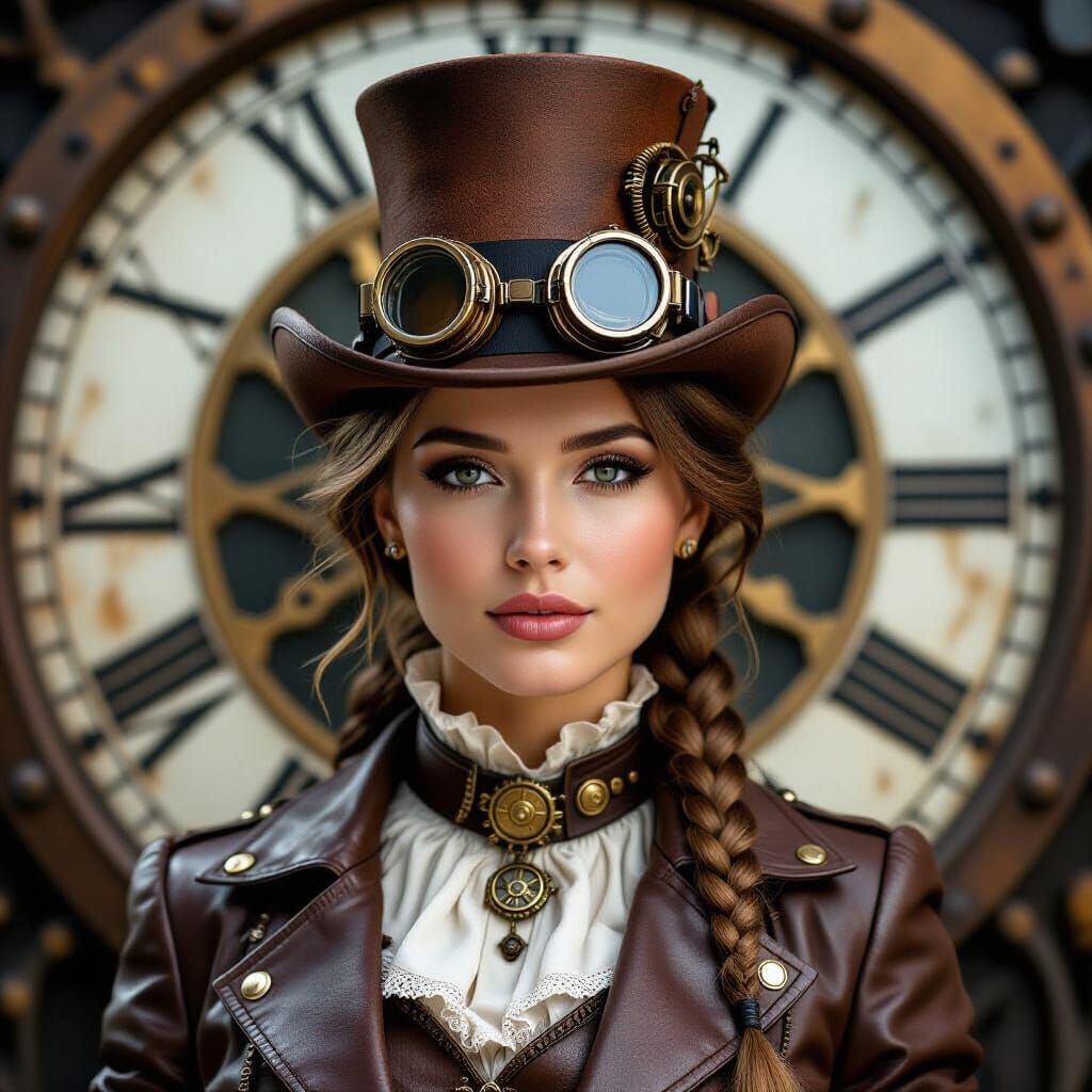 Portrait of a young woman dressed in detailed steampunk atti...