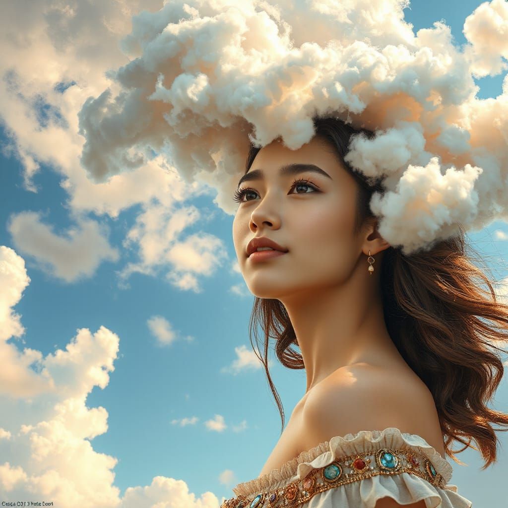 Whimsical Woman with Head in the Clouds