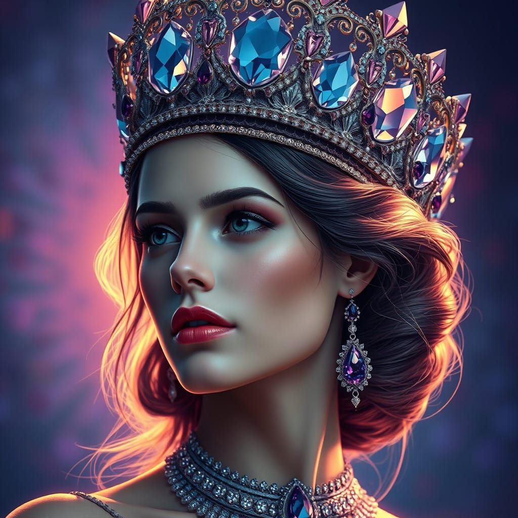 Crystal Queen in Hyperrealistic Mid-Shot Art