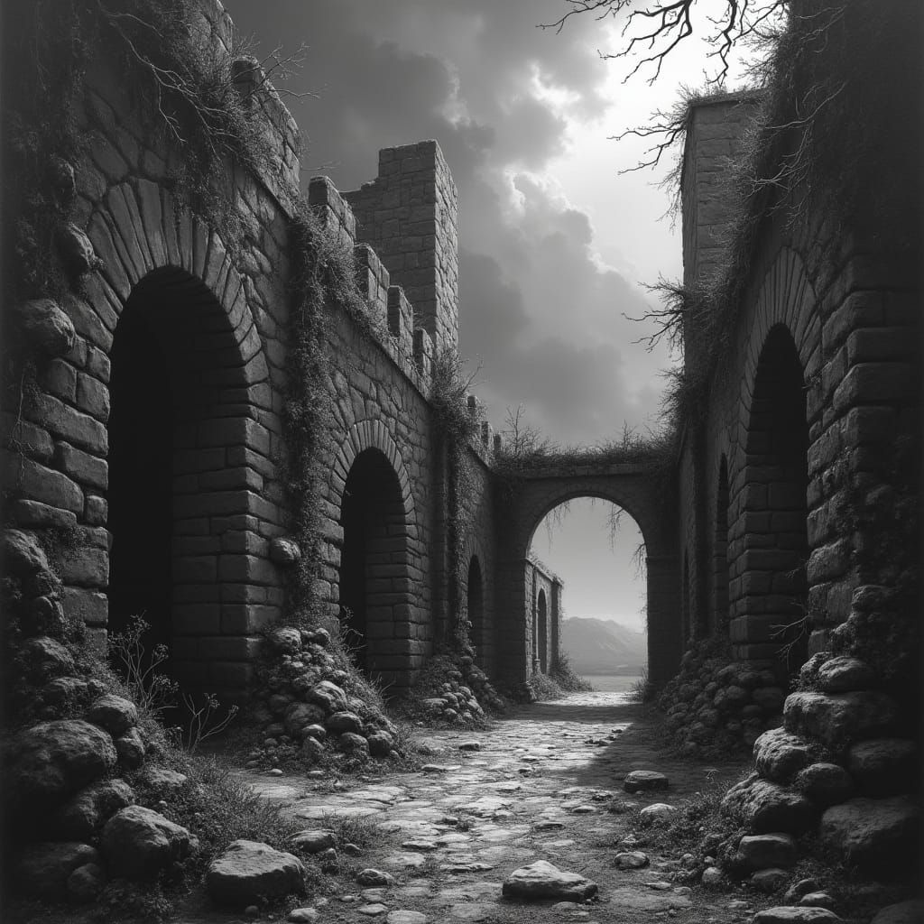 Dramatic Medieval Scene in Black and White