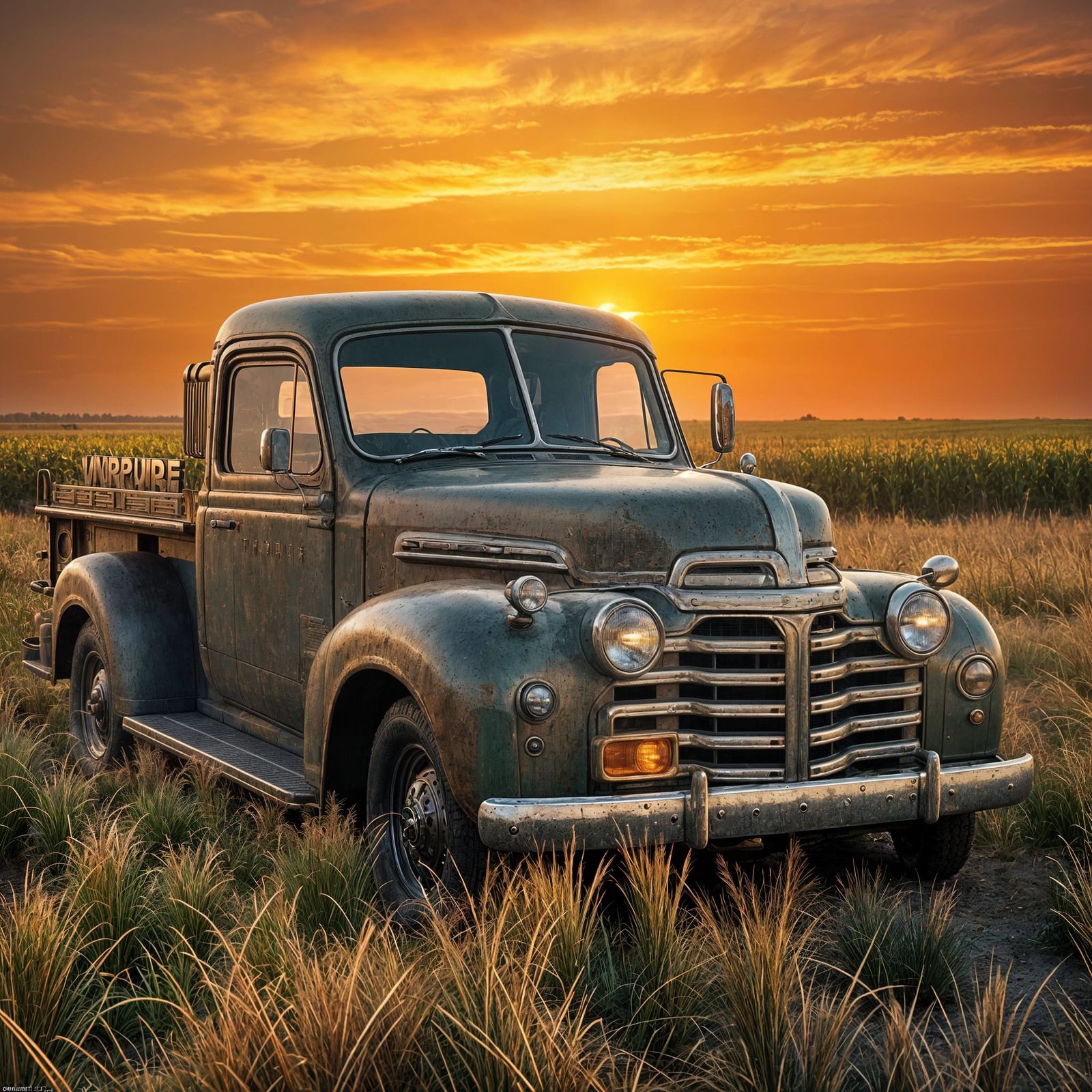 Truck Parked in Cornfield at Sunset: 3D Game Art