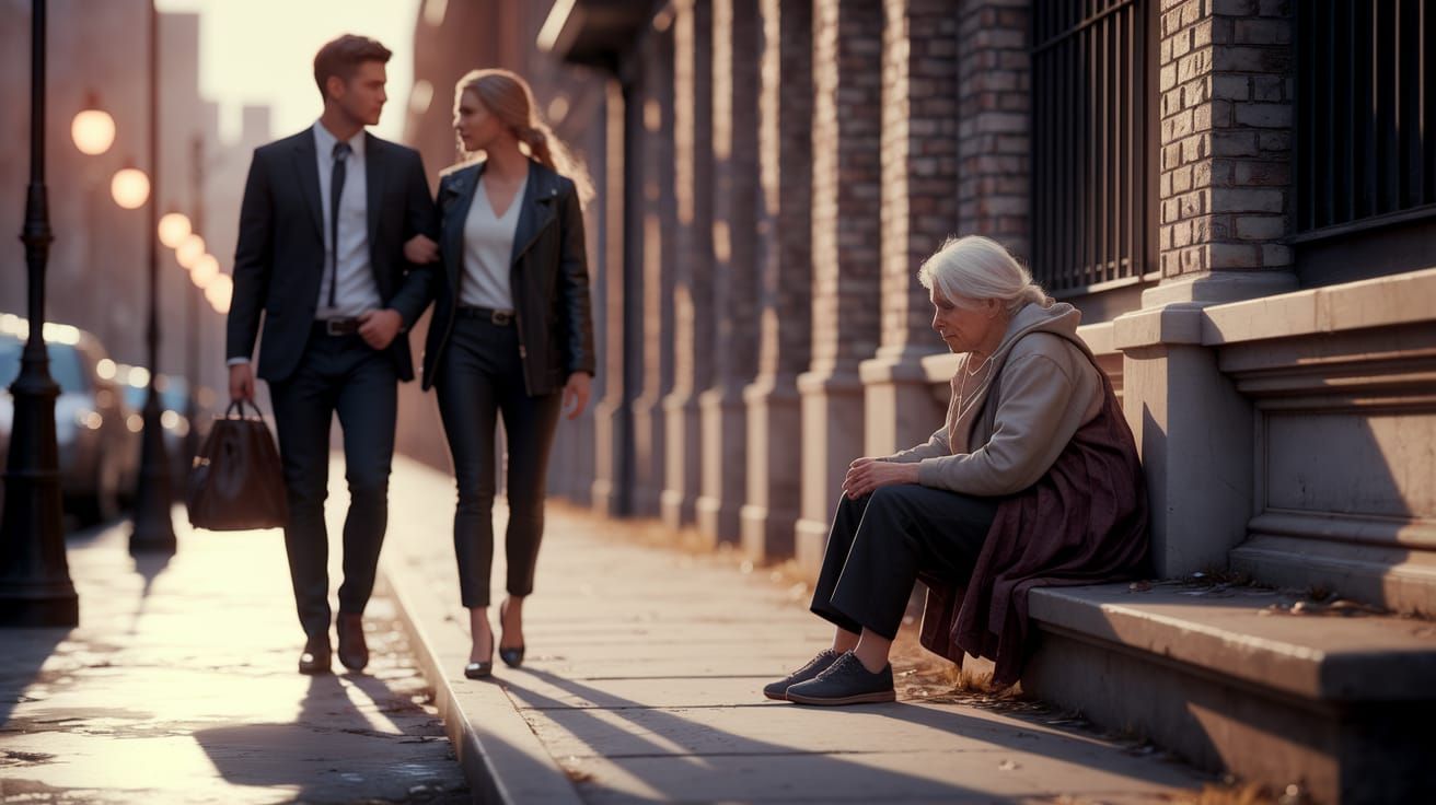 Poignant Scene: Couple and Homelessness in Oil