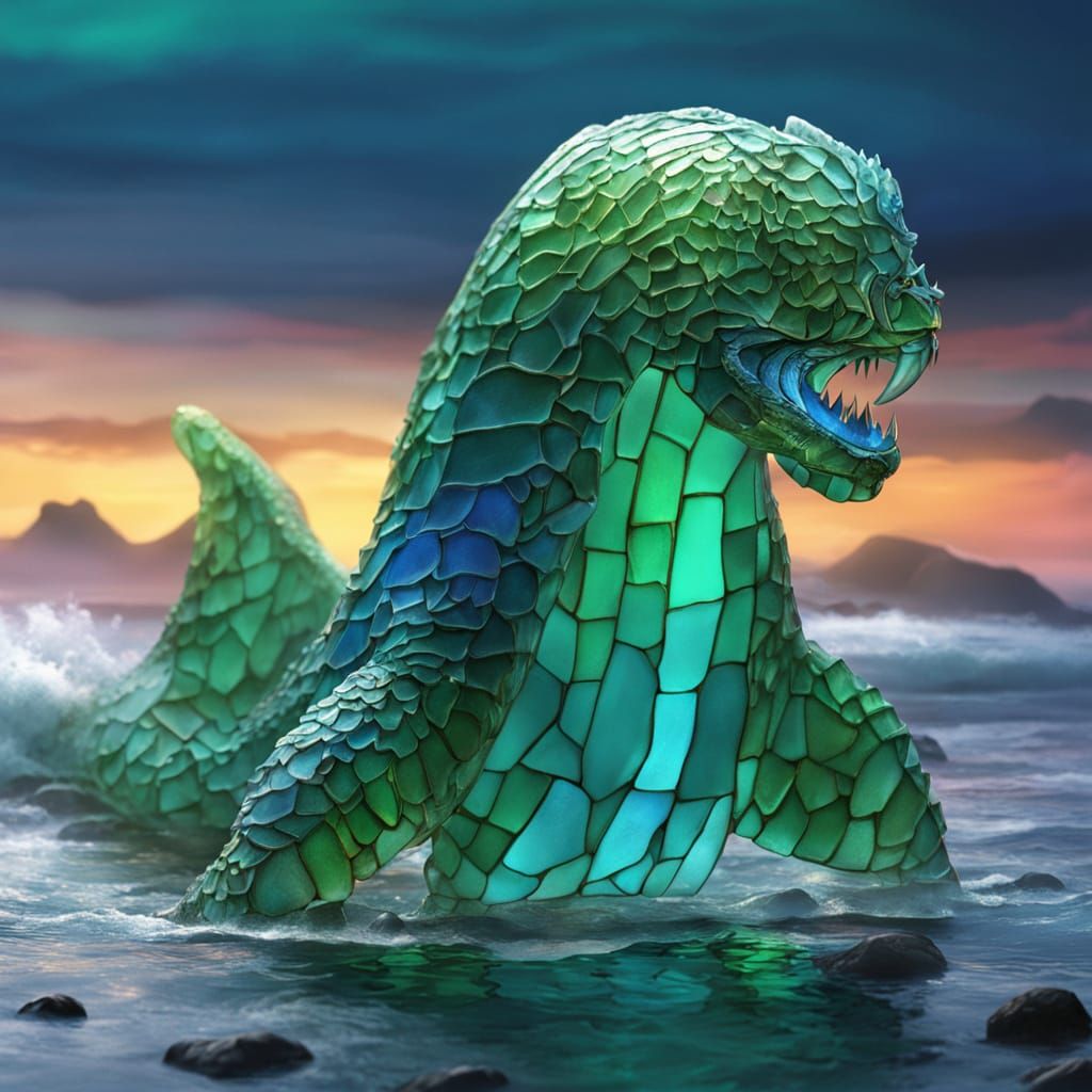 Emerald and Cobalt Sea Glass Monster Emerges