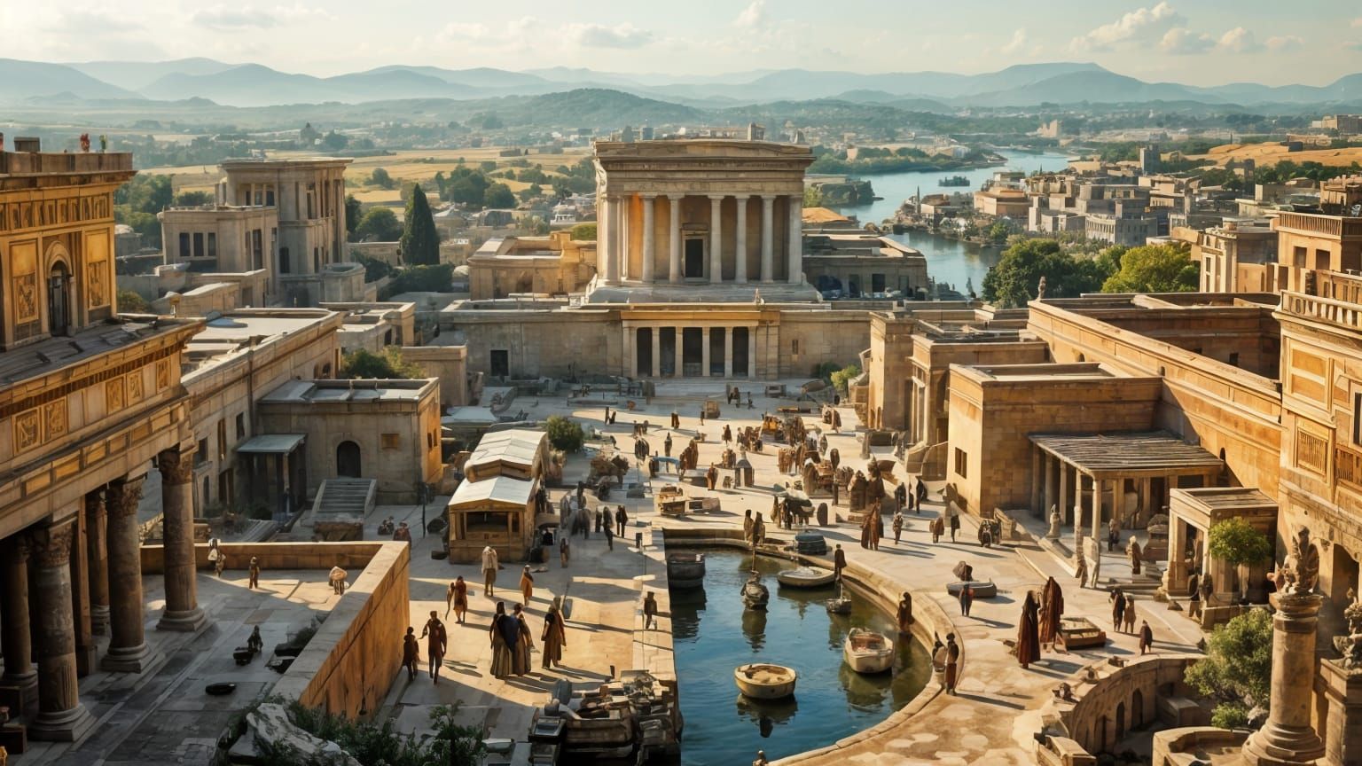 Ancient Bronze Age City Along Thermodon River in a Stylized...