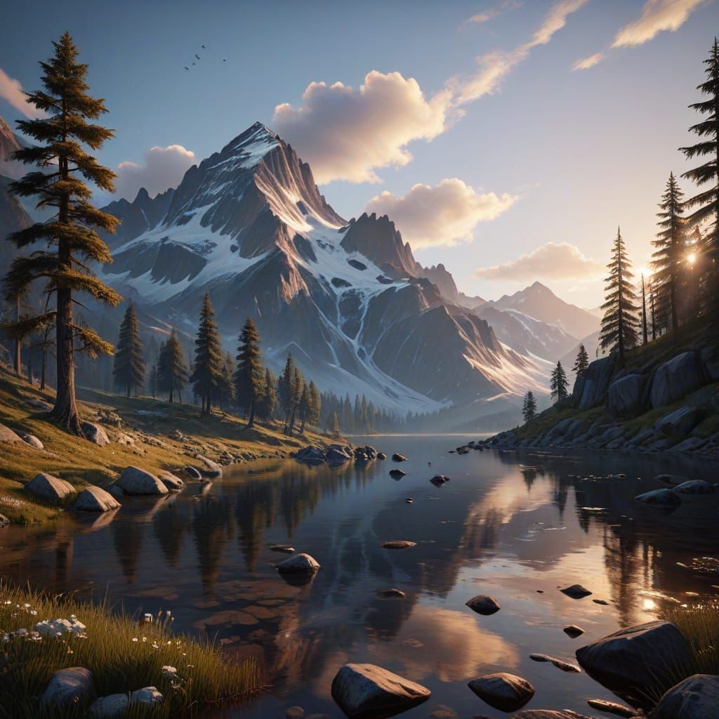 Majestic Mountain Range at Dawn: Oil Painting