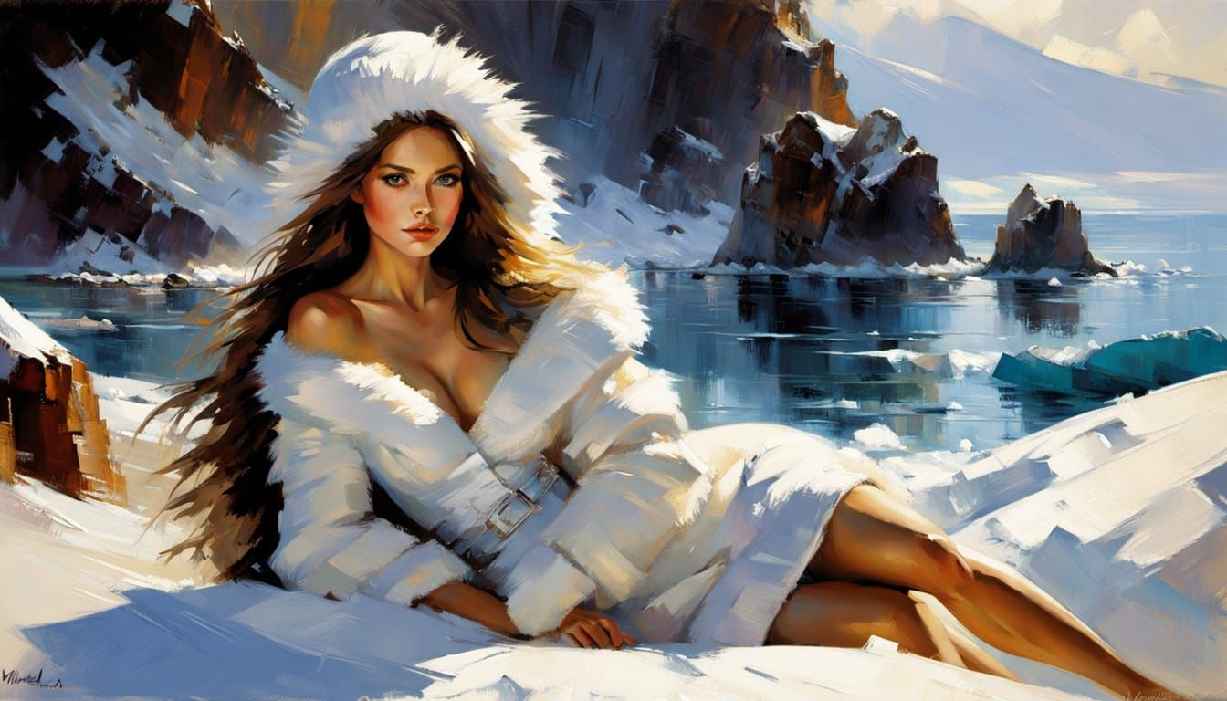 Cubist Eskimo Woman in Monochromatic Igloo