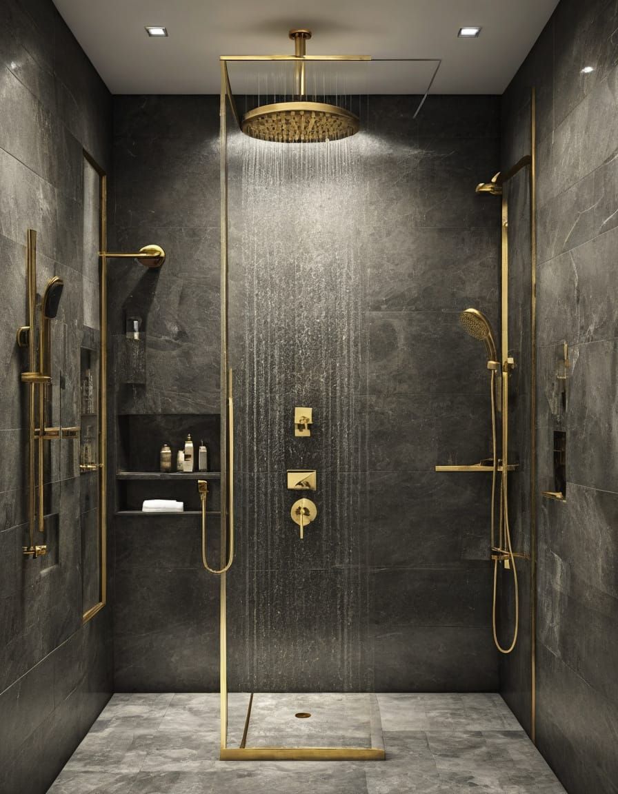 Luxurious Gold Bathroom Shower in Modern Style