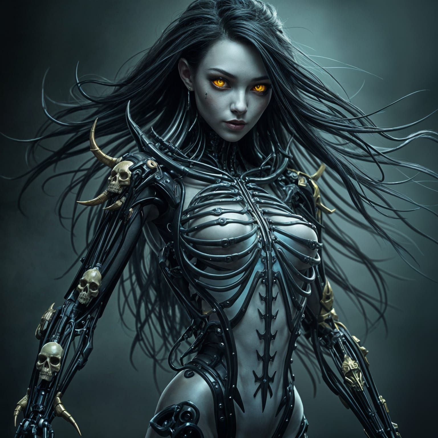 Cyborg Goddess with Dark Machineries