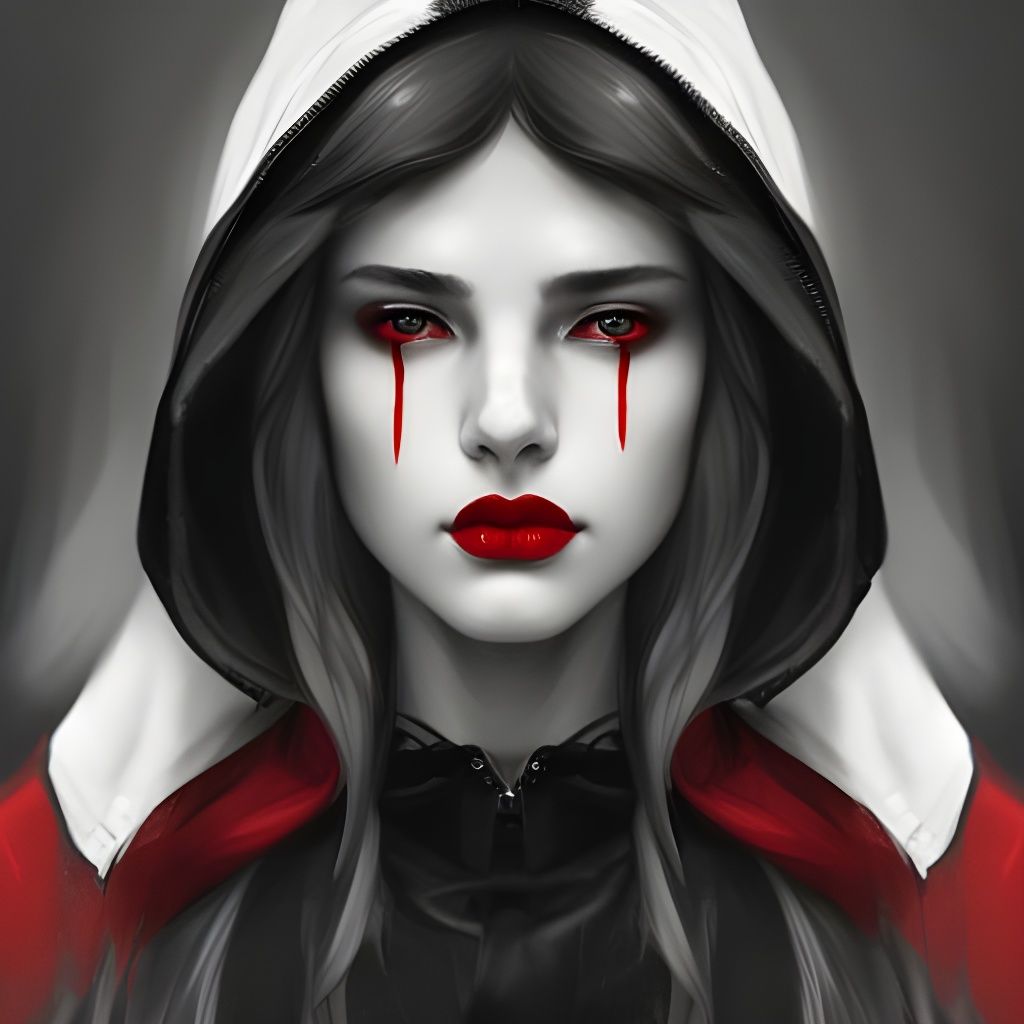 Monochrome Portrait with Red Accents in Artgerm Style