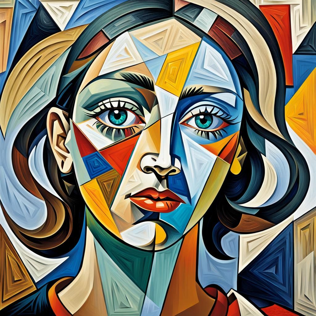 Cubist Portrait of Fragmented Woman in Bold Colors