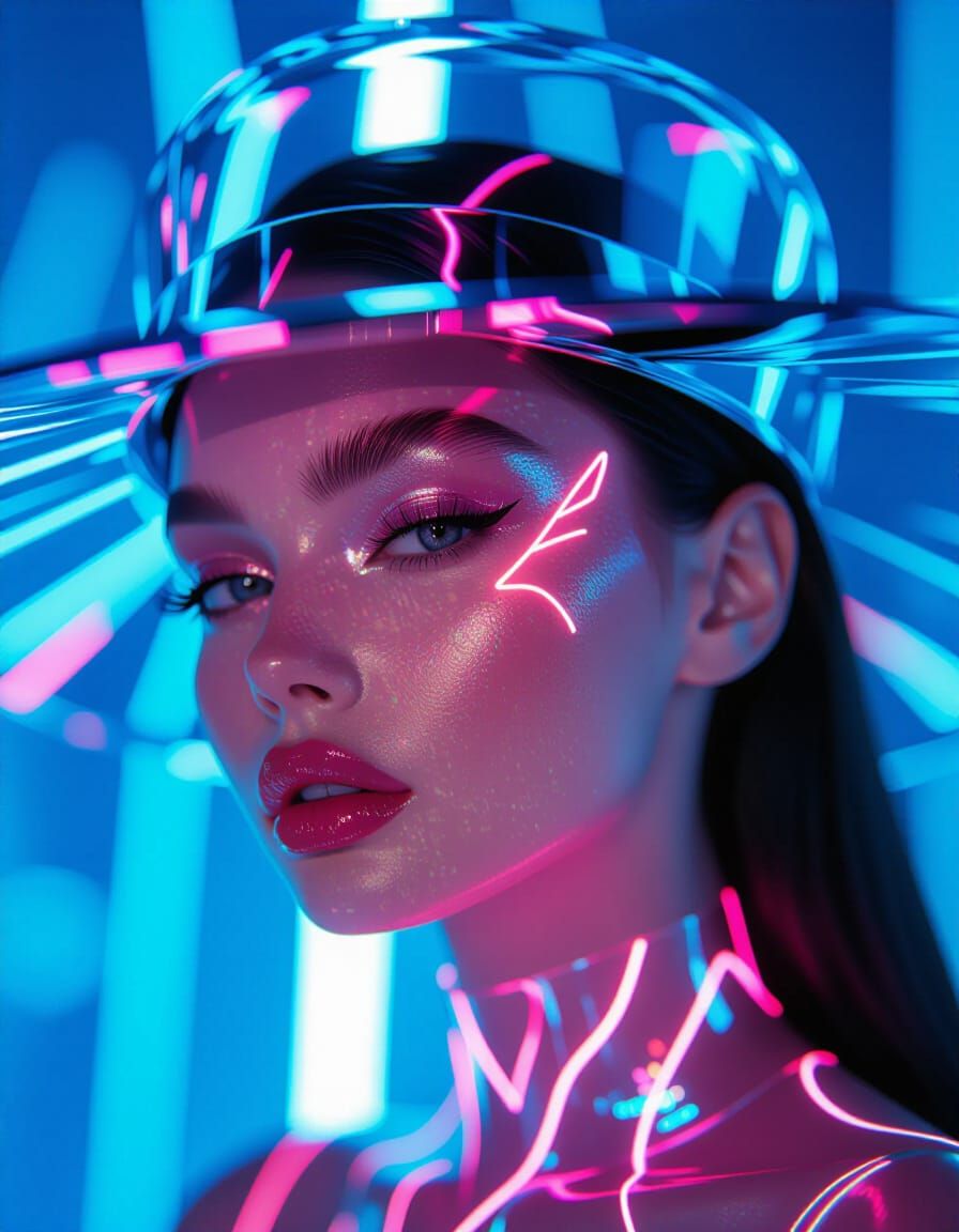 Model in Crystal Glass Hat with Ethereal Glow