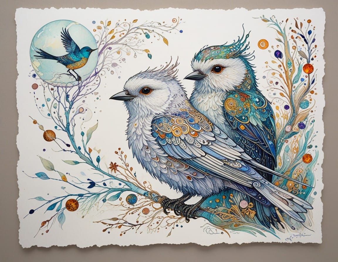Majestic Fantasy Birds in Intricate Watercolour