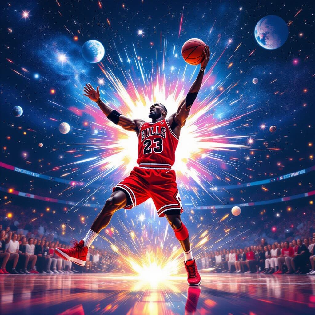 Michael Jordan Slam Dunk in Cosmic Space