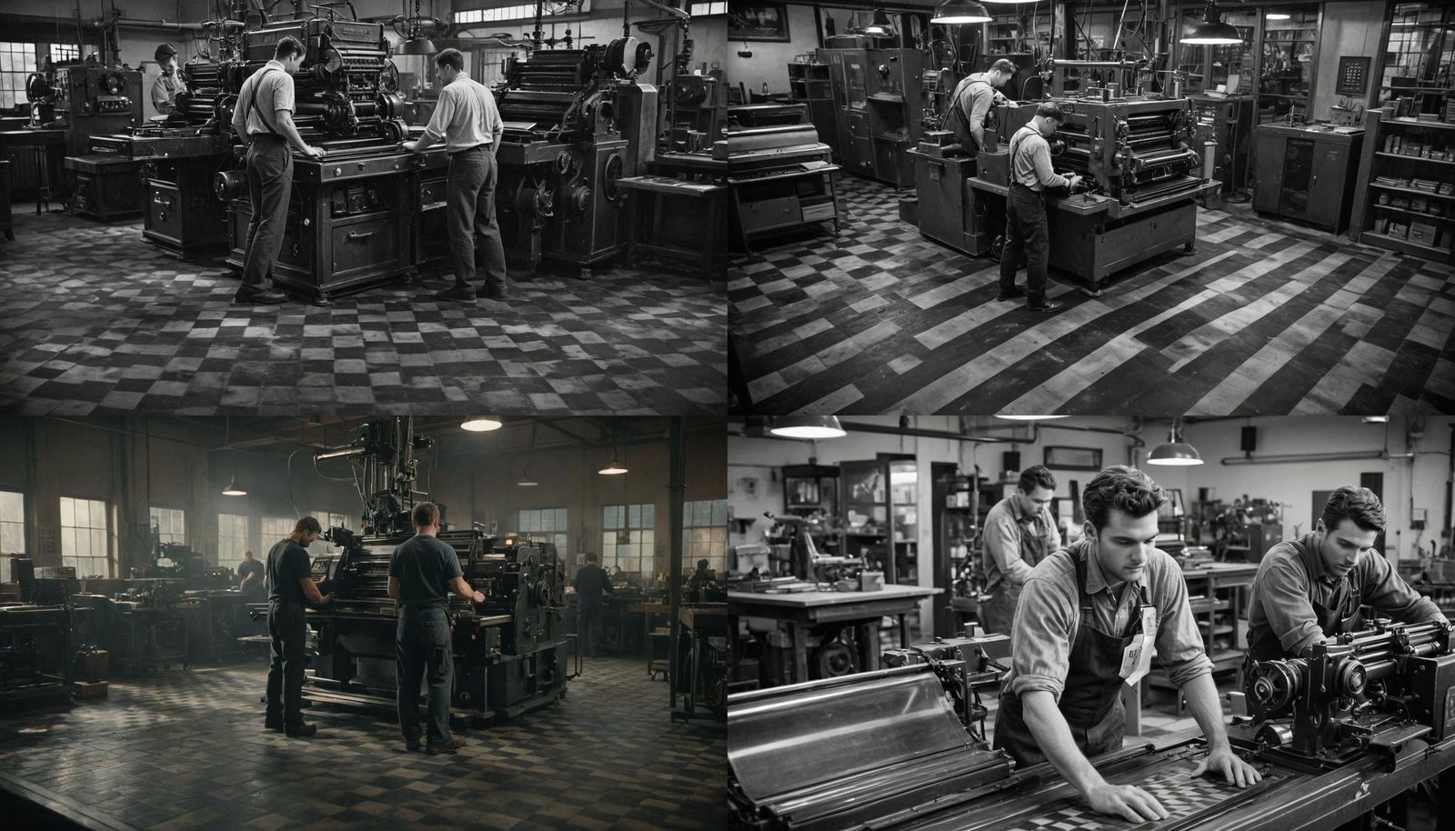 Vintage Print Shop: Men Operating Printing Press
