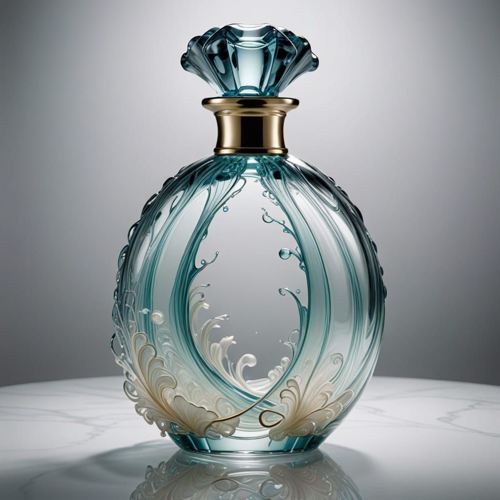 Glass Perfume Bottle Filled with Water, Art Nouveau Style
