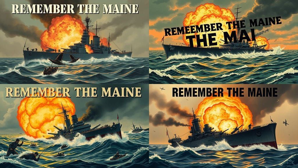 Vintage Sinking Battleship in Turbulent Waters, Remember The...