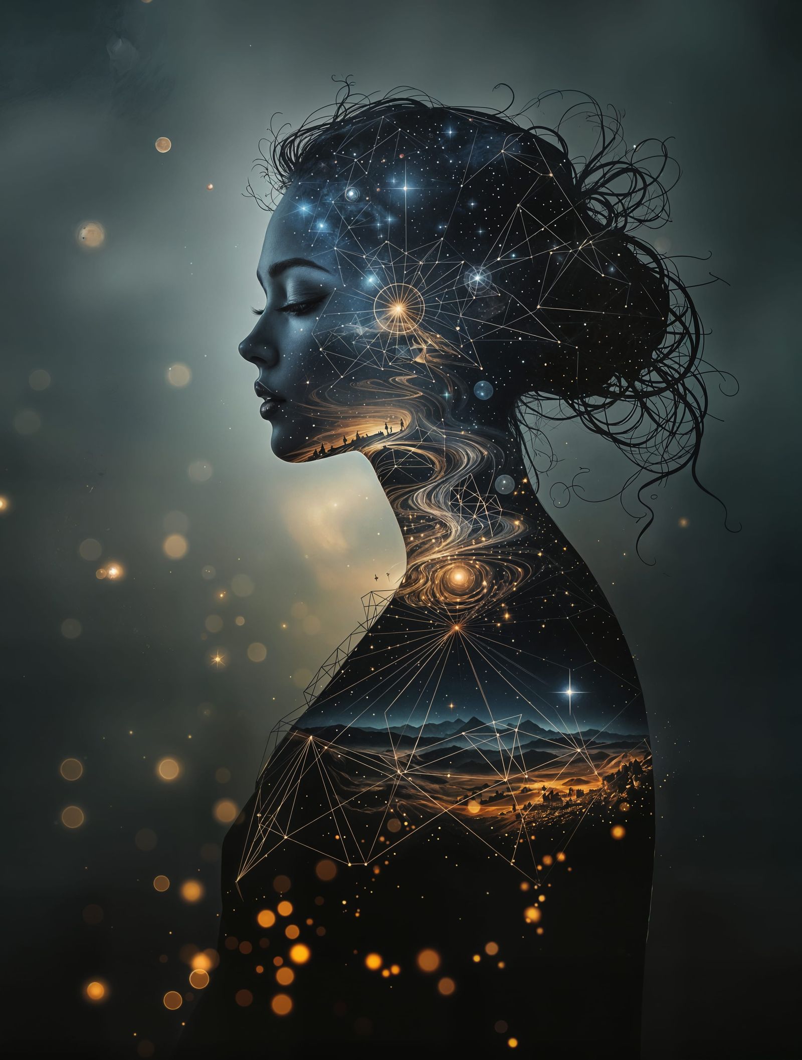 Surreal Double Exposure Goddess Portrait in Digital Art