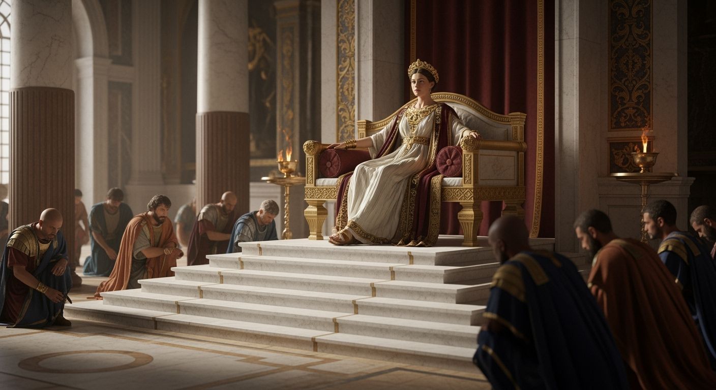 Majestic Roman Empress in Imperial Palace Throne Room