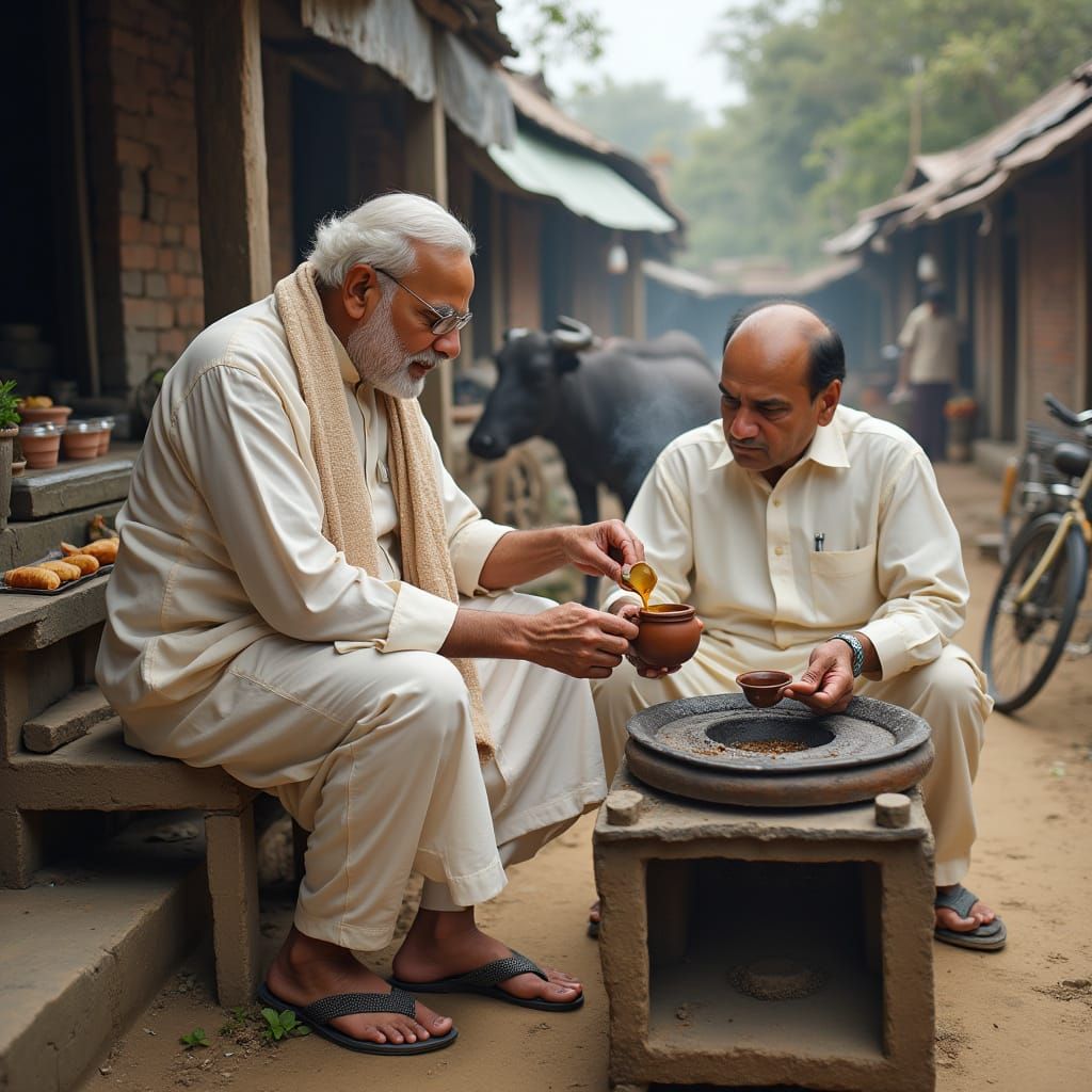 Narendra Modi Serves Tea in a Rural Indian Village