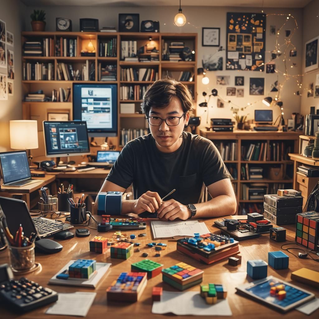 Cozy Home Office Concept Art with 3D Modeling Equipment