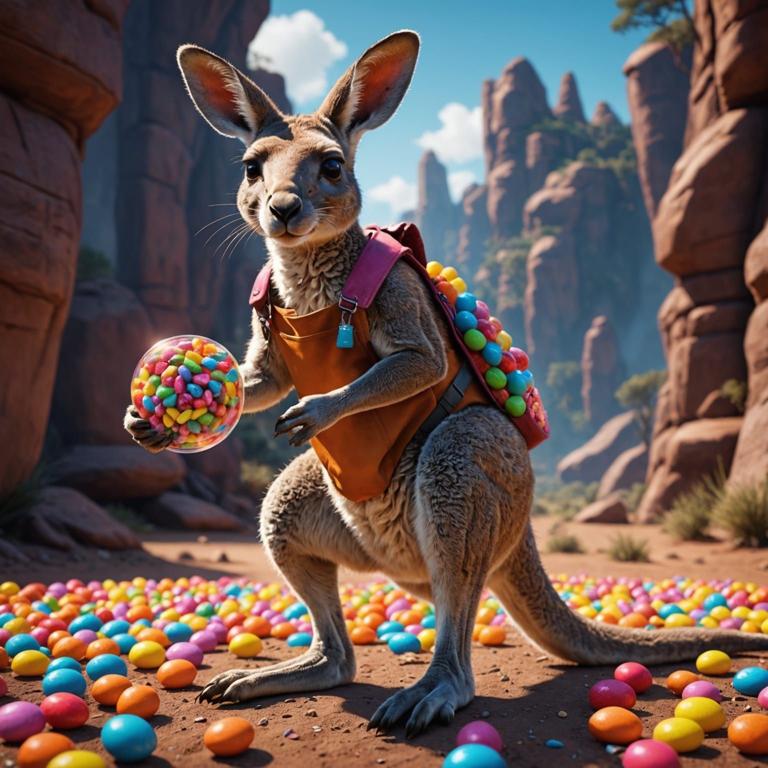 Kangaroo with Candy: Detailed Fantasy Art