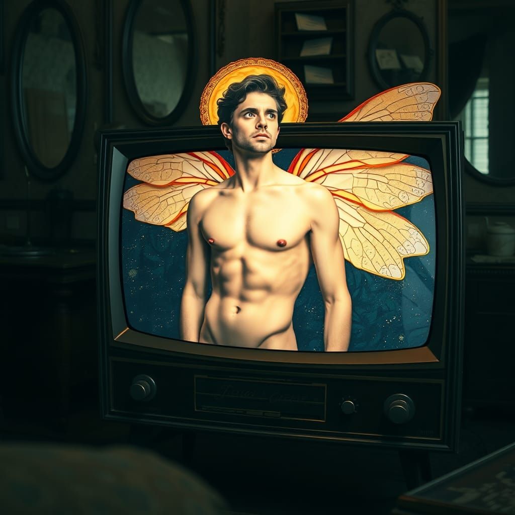 Celestial Torso with Dragonfly Wings in Klimt Style