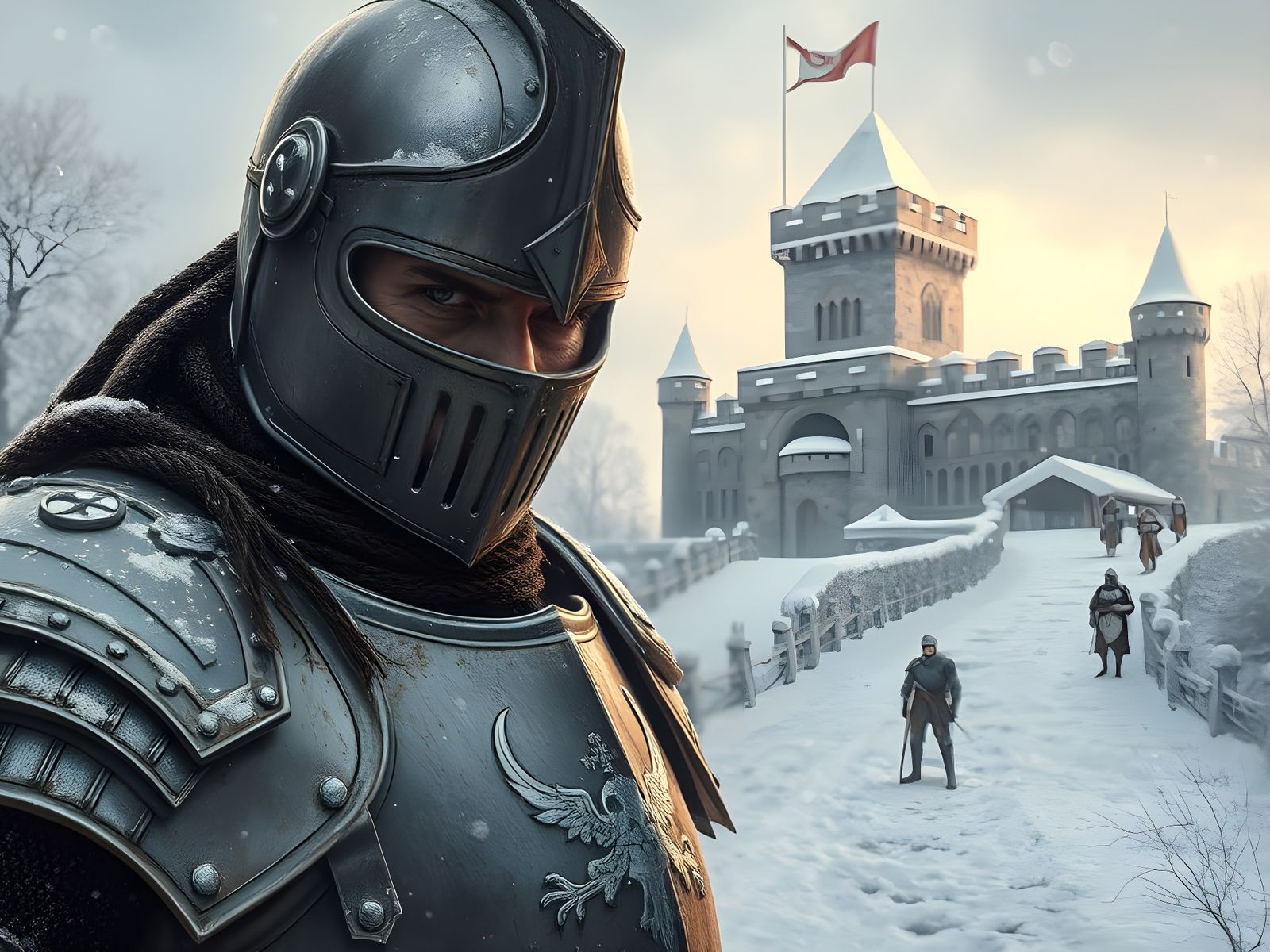 Medieval Knight in Winter Landscape