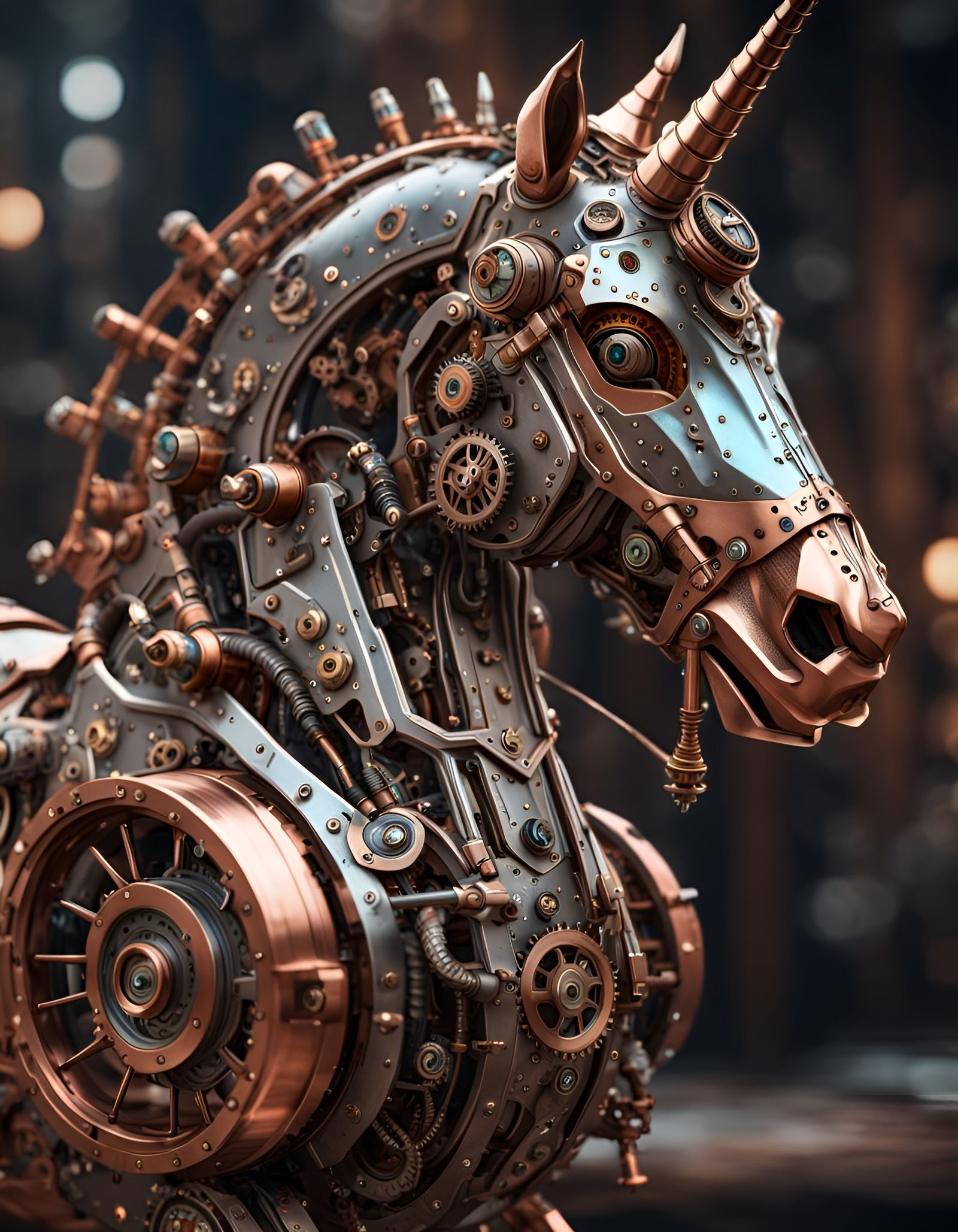 Steampunk Mechanical Unicorn in 8K Detail