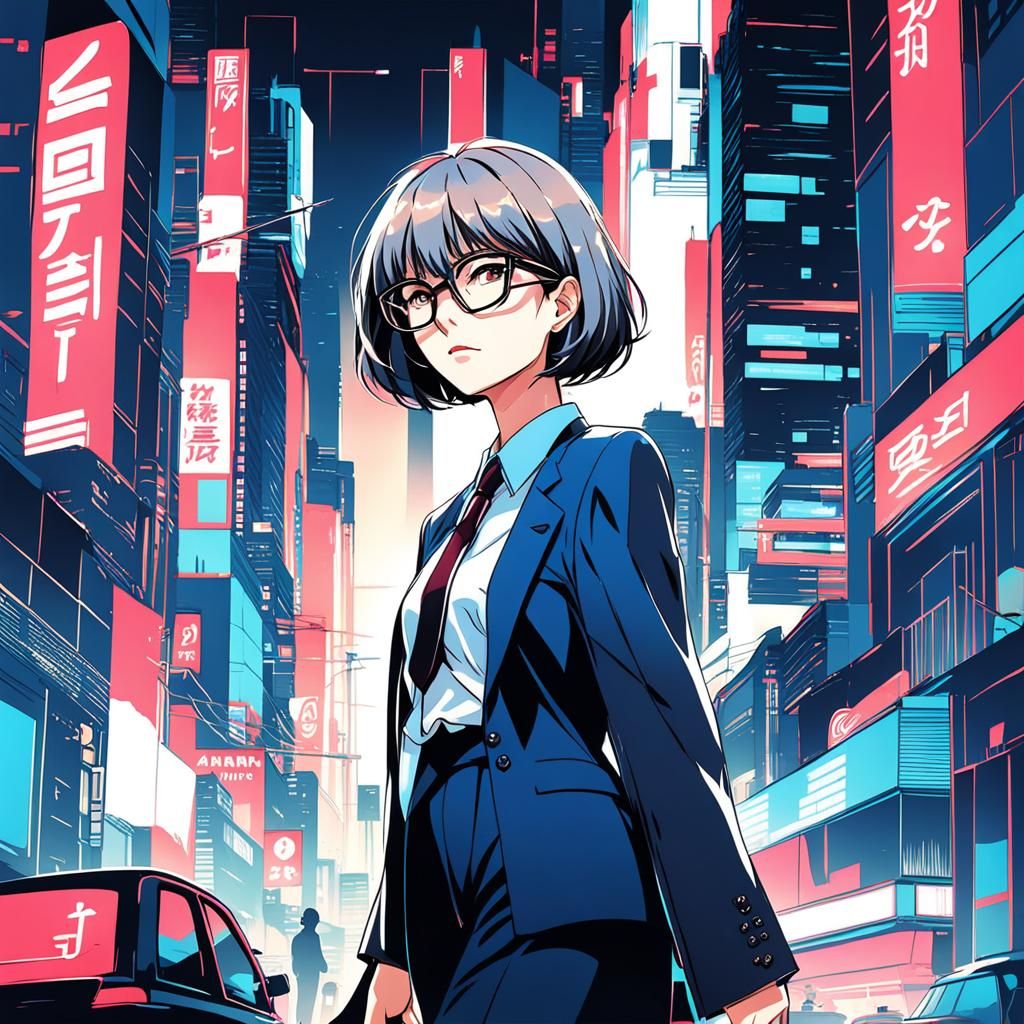 80s Anime Businesswoman with Bob Haircut
