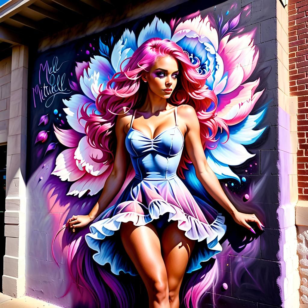 Beautiful Woman with Pink Hair Chalk Art