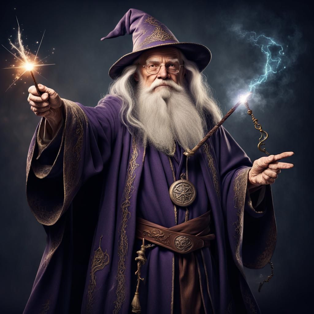 Fantasy Wizard with Magic Wand Digital Art