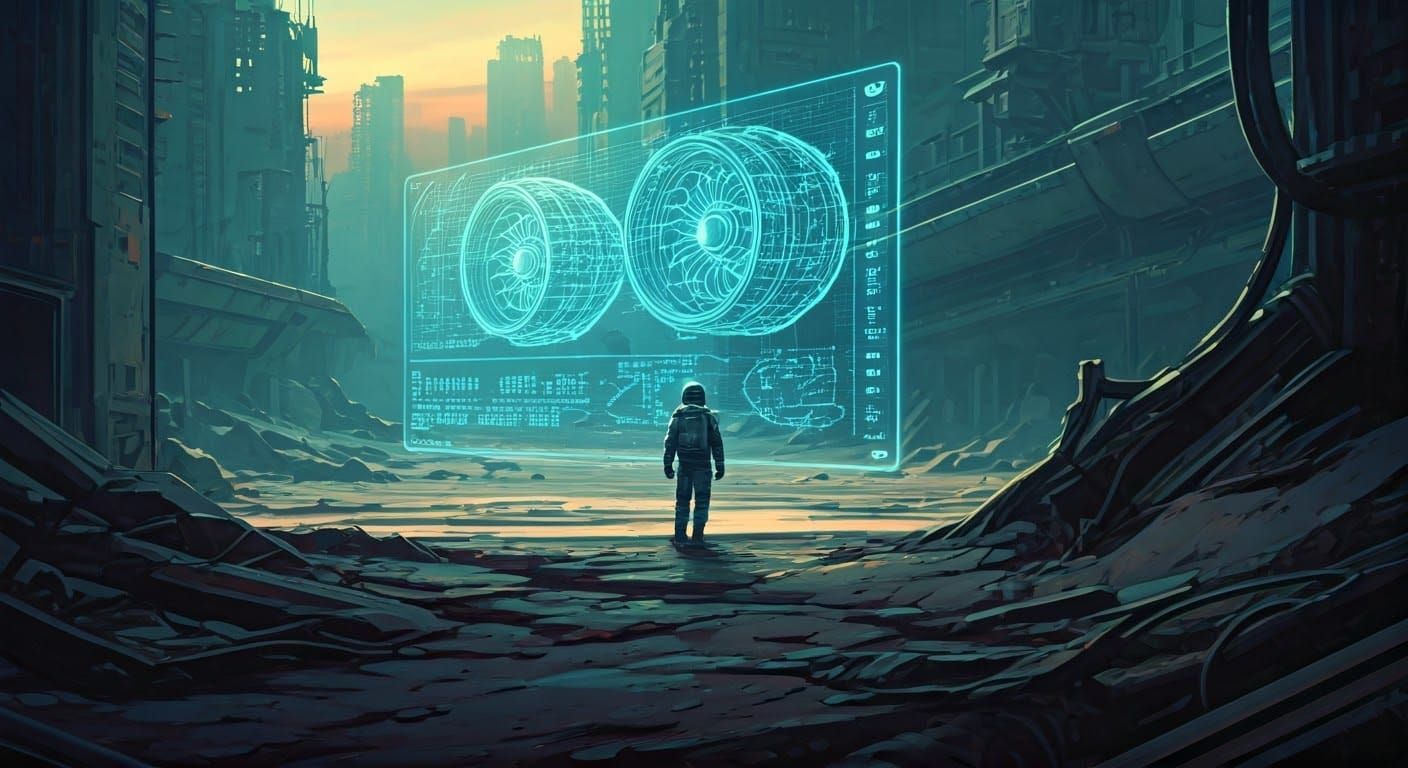 Astronaut in Post-Apocalyptic Cityscape as Digital Art