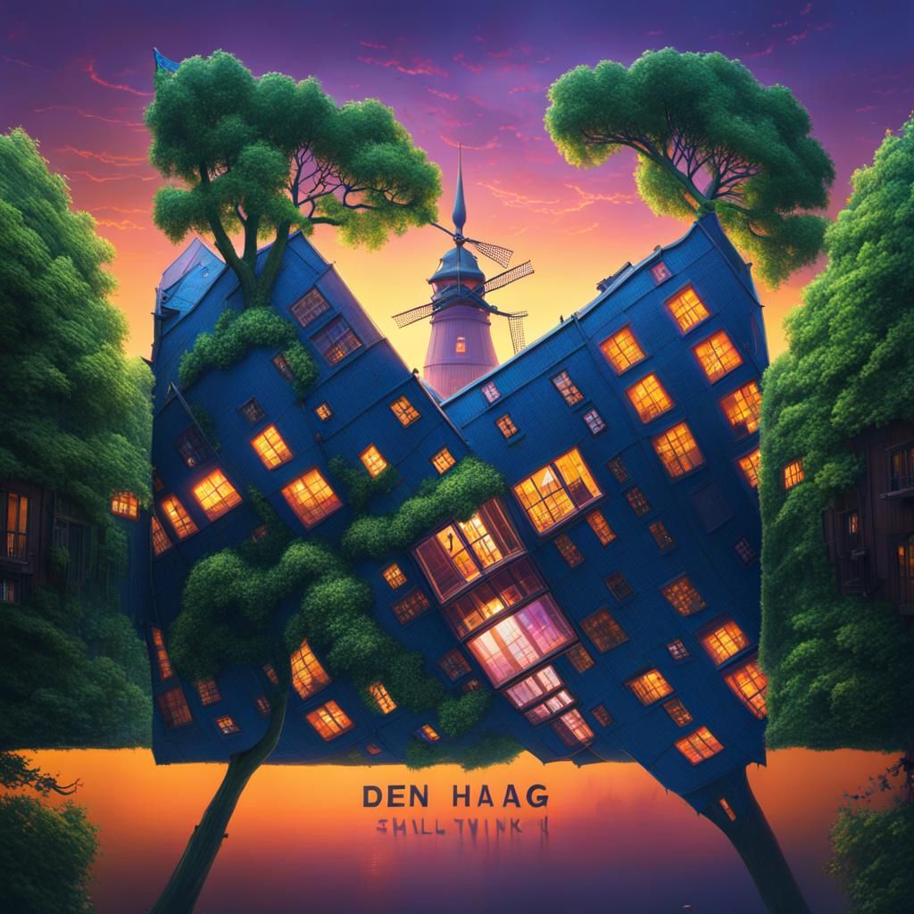 Fantastical Den Haag Cityscape in Simon Stalenhag Style