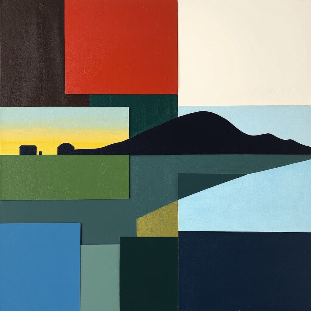 Nordic Modern Geometric Abstract Landscape Painting