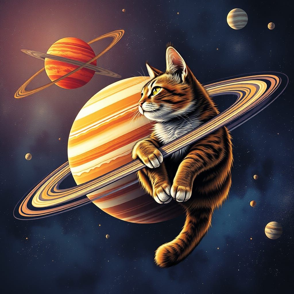 Futuristic Taco Cat in Orbit Around Jupiter
