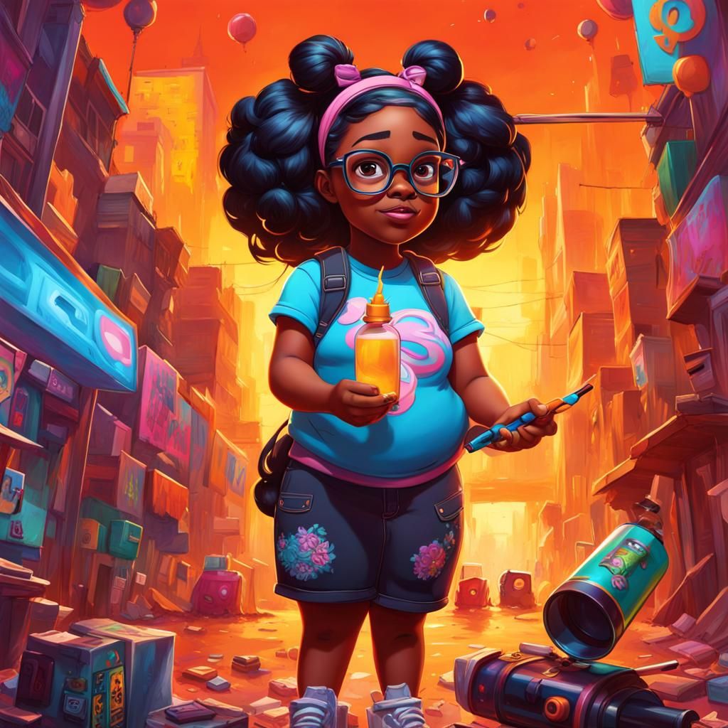 Girl with New Glasses in Graffiti Art Style