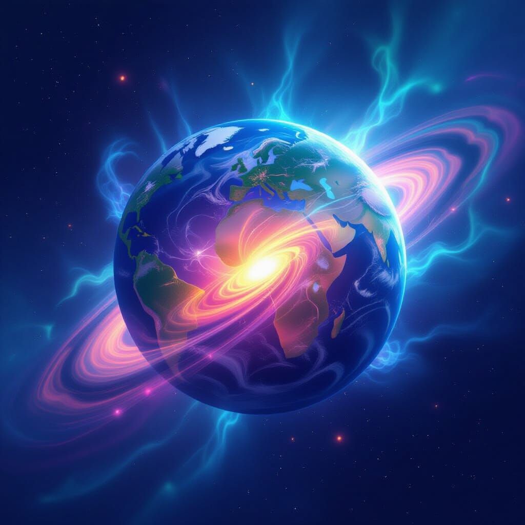 Vibrant Swirling Magnetosphere Visualization in Abstract Dig...