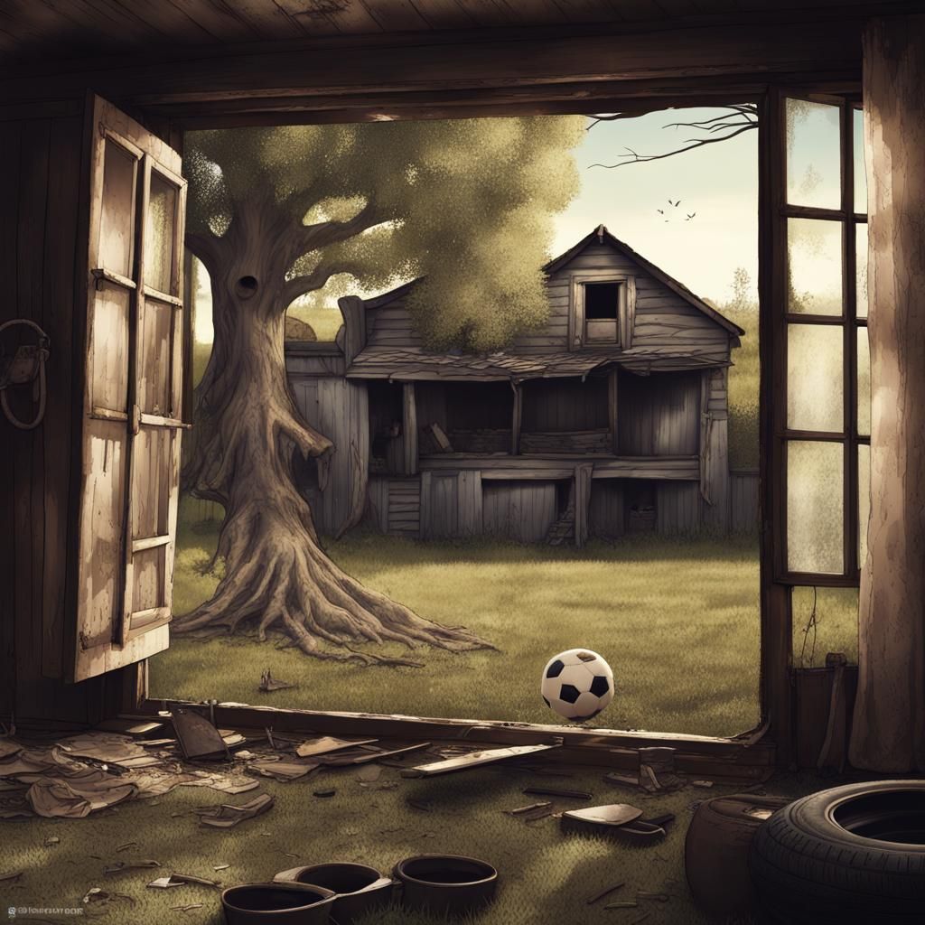 Detailed Matte Painting of a Neglected Backyard