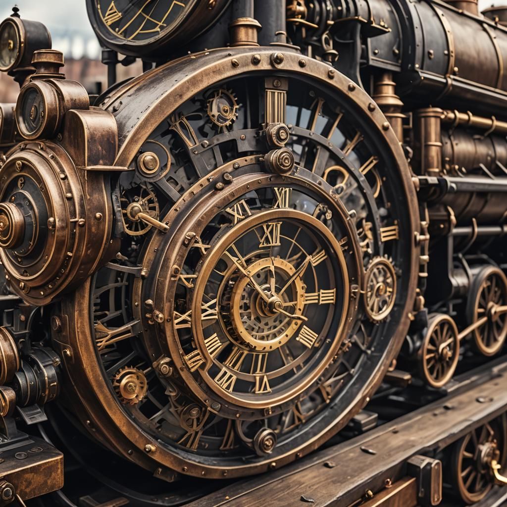 Hyperrealistic Steampunk Clockwork Locomotive Model