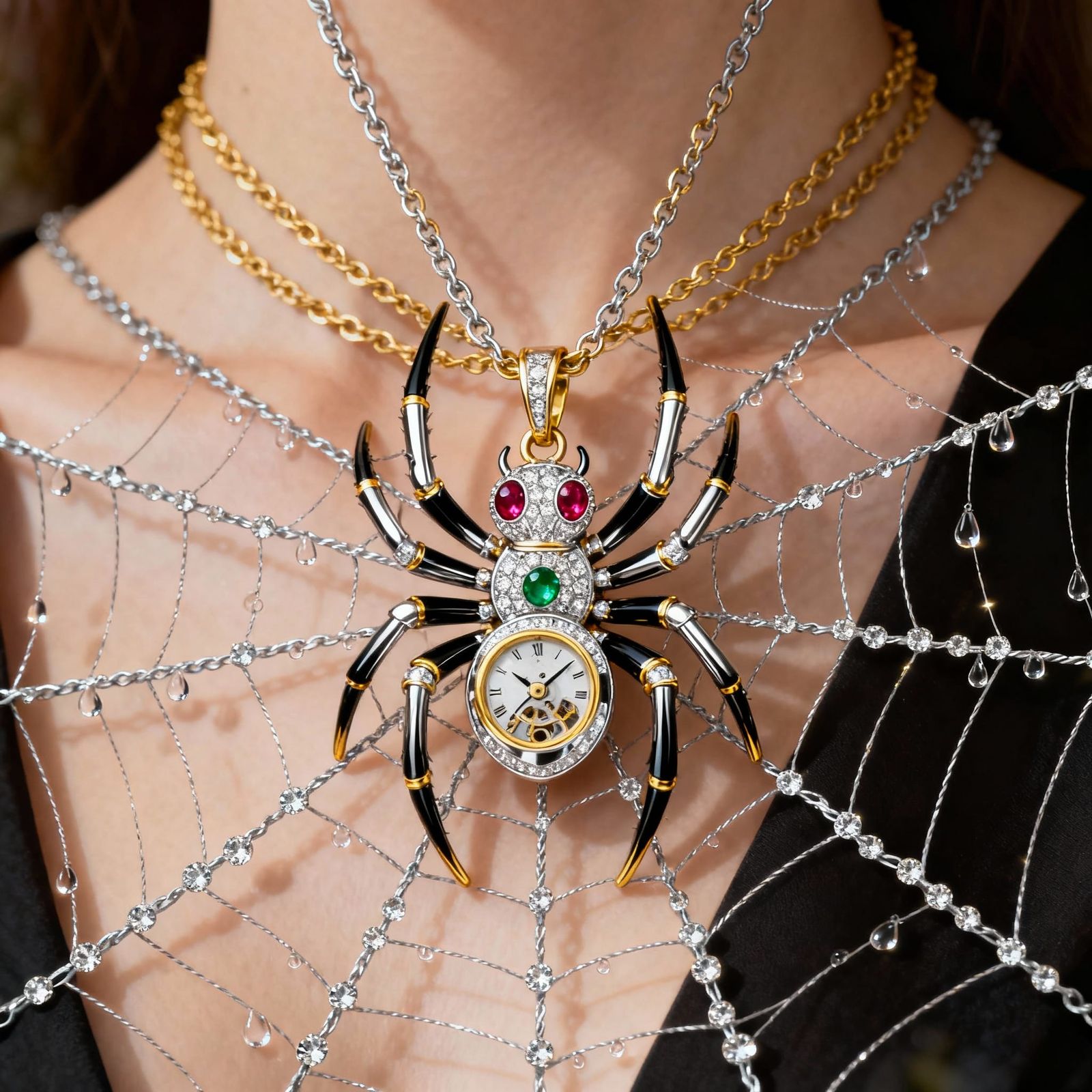 Jeweled Spider Pendant: Luxury Timepiece Inspired Jewelry