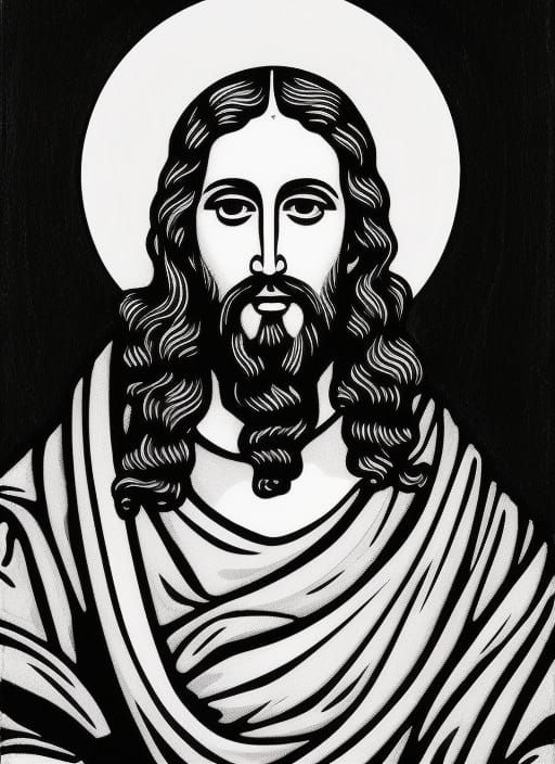Black and White Line Art of Jesus Christ